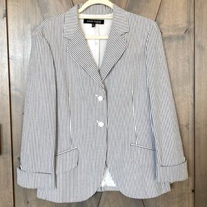 ANNE KLEIN Blazer Seersucker Pinstripe Light Black White Size 12